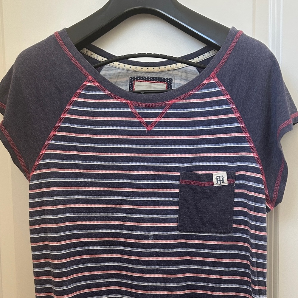 Tommy Hilfiger Navy and Pink Striped Mini Dress